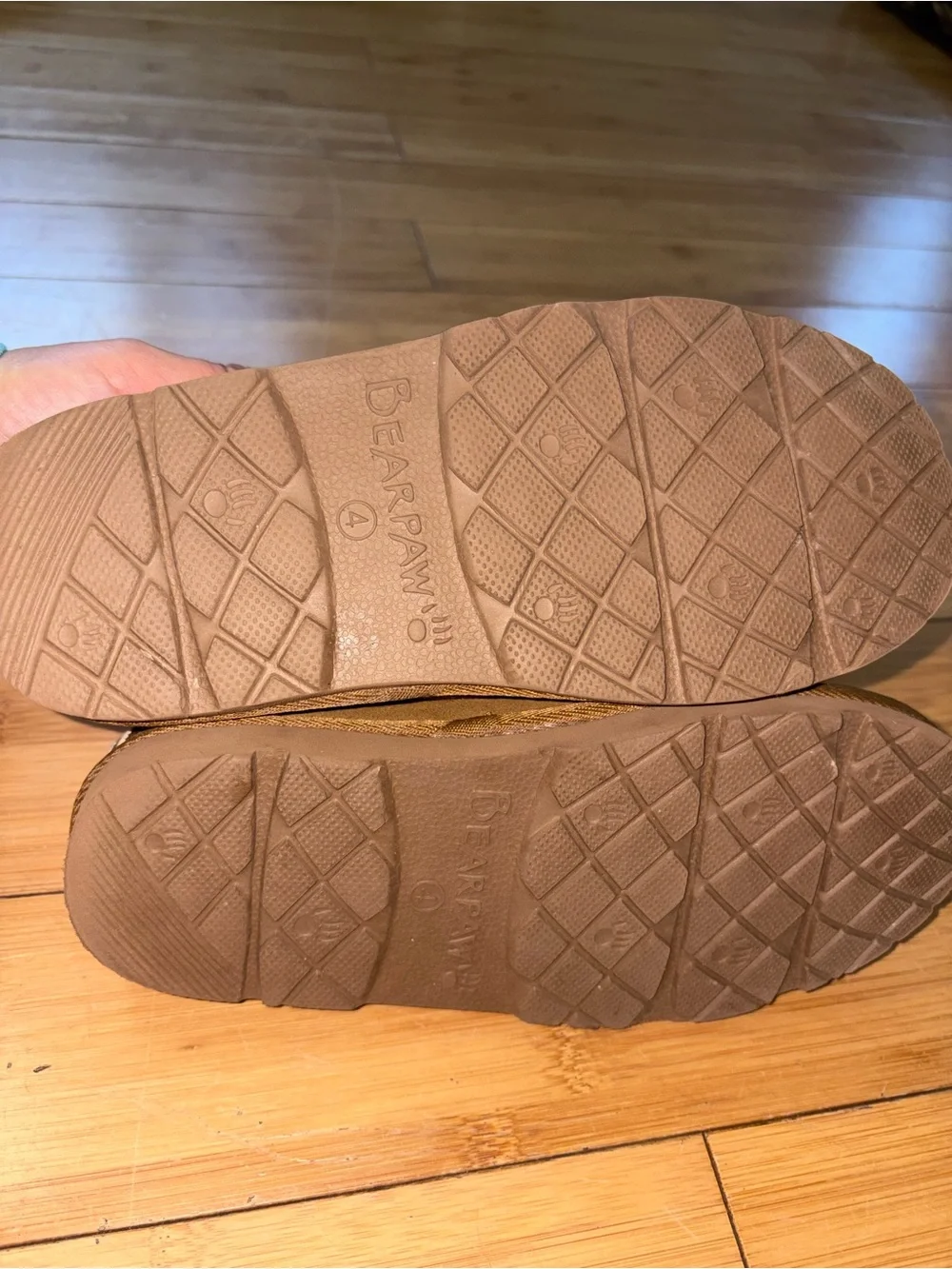 BearPaw Kids Tan Suede Shearling Lined Slip-On Slippers